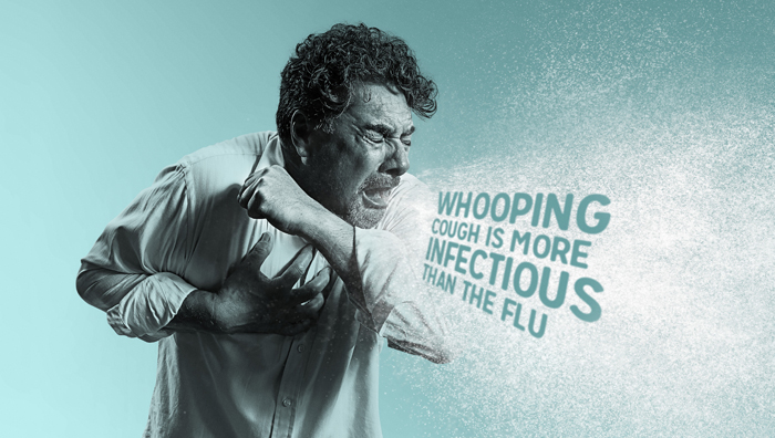 An elderly woman suffering from the symptoms of whooping cough.